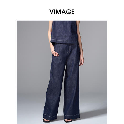 VIMAGE纬漫纪经典牛仔阔腿裤V2405103 商品图3
