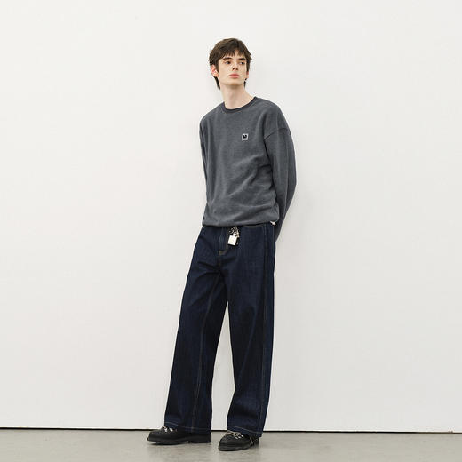 714street美式复古圆领卫衣男2025秋冬摇粒绒外套宽松情侣长袖T恤 商品图2