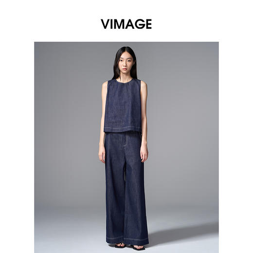 VIMAGE纬漫纪经典牛仔阔腿裤V2405103 商品图1