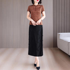 复古盘扣立领上衣女短袖夏季薄款中年妈妈碎花套装