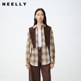 NEELLY纳俪商场同款秋季新款复古休闲格纹长袖衬衫女通勤宽松外套N25081B01061