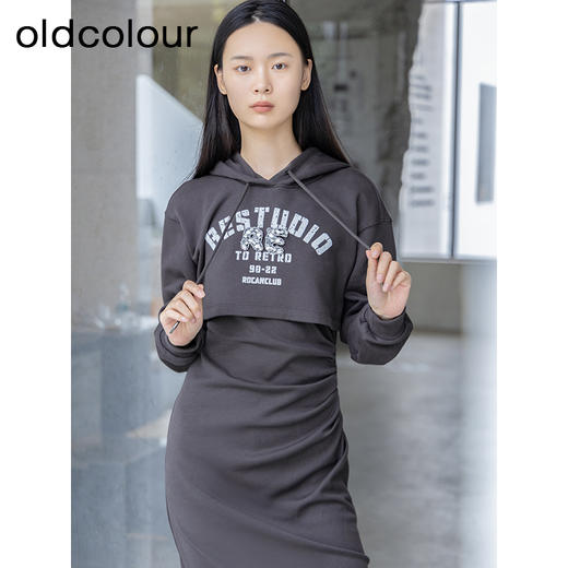 oldcolour秋季新款甜酷风字母印花连帽卫衣两件套连衣裙P381006A1 商品图3