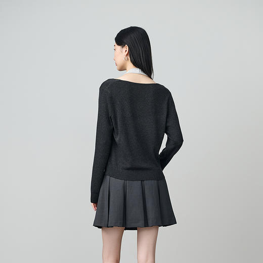 NEELLY纳俪商场同款秋新款设计感假两件挂脖针织衫女休闲百搭上衣N25084A05510 商品图1