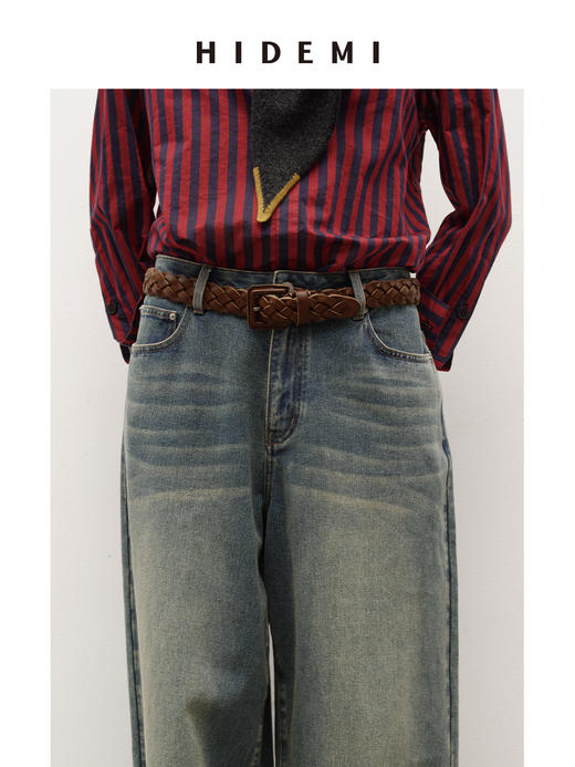 HIDEMI 进口头层牛皮手工编织宽版重工腰带皮带 商品图2