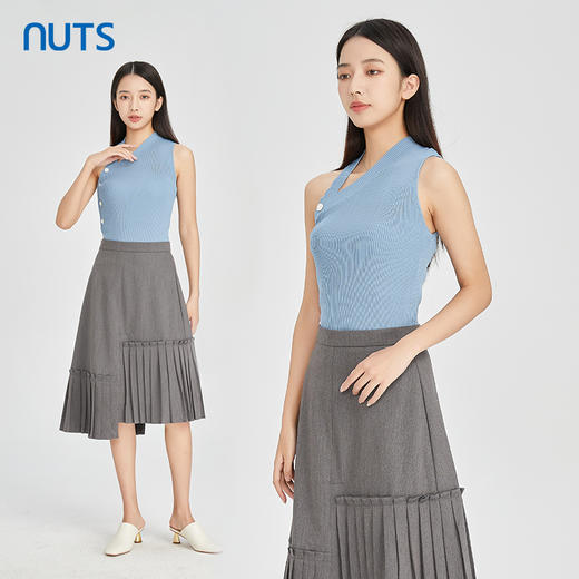 NUTS商场同款春秋款蓝色时尚设计感气质内搭针织背心女317051327B 商品图2