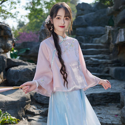 日常汉服新中式女装改良旗袍上衣复古国风年轻款禅意茶艺服两件套 商品图3