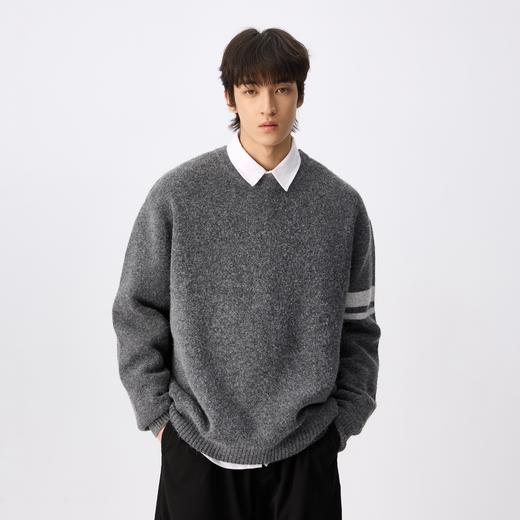 NPC潮牌【糯米绒】袖口撞色条纹圆领廓形针织毛衣男落肩NP4CSW15 商品图3