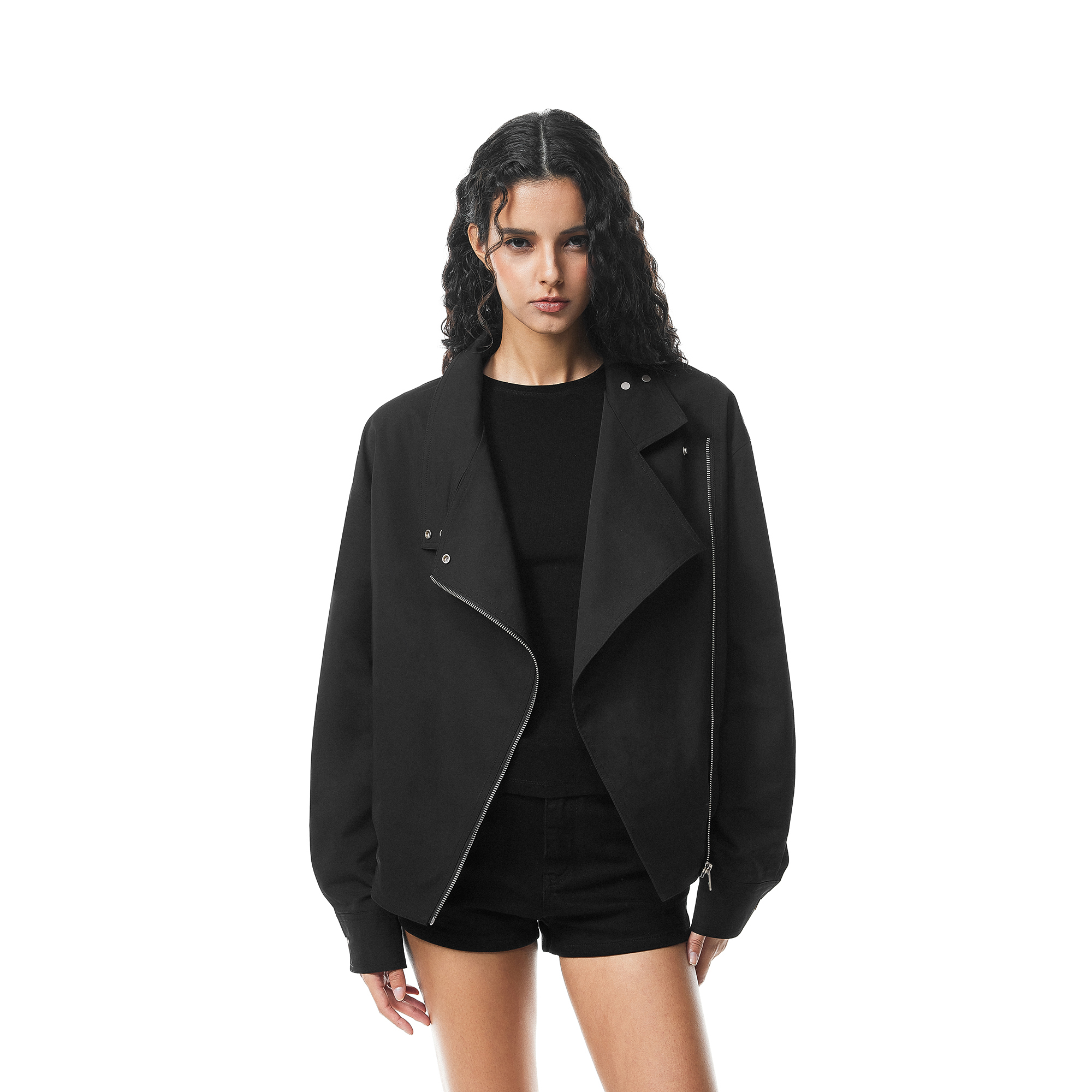 FDR官方店 斜拉链短款翻领夹克外套男女秋季潮牌情侣宽松休闲上衣