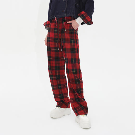 HERLIAN2025年秋季新品女士黑红格纹弯刀休闲长裤 商品图0