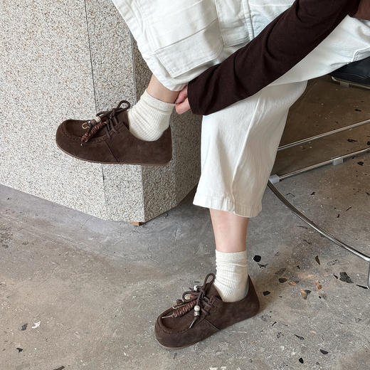 经典鲨2025秋季专柜新款百搭圆头系带平底通勤单鞋勃肯鞋女KW65-537191 商品图4