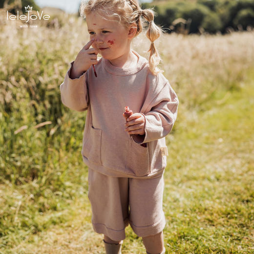 【云优选】lelejove北欧风秋季圆领长袖卫衣男女宝宝穿纯色短裤宽松口袋套装 商品图3