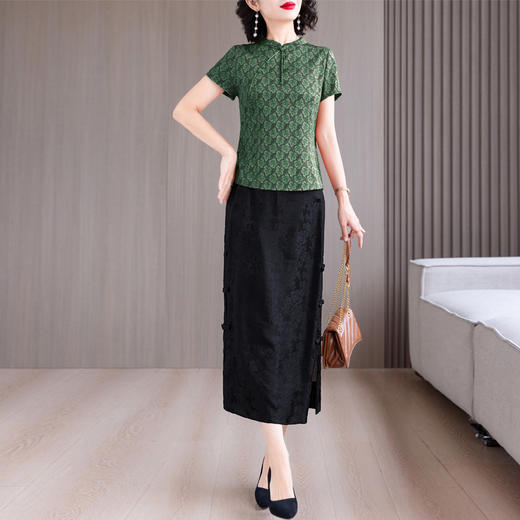 复古盘扣立领上衣女短袖夏季薄款中年妈妈碎花套装 商品图2