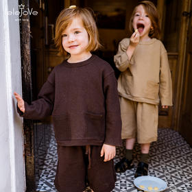 【云优选】lelejove北欧风秋季圆领长袖卫衣男女宝宝穿纯色短裤宽松口袋套装