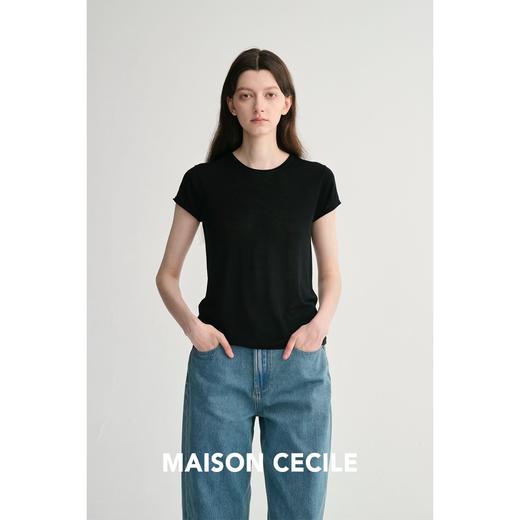 MAISON CECILE 两色/桑蚕丝卷边圆领优雅法式简约纯色针织短袖 商品图3