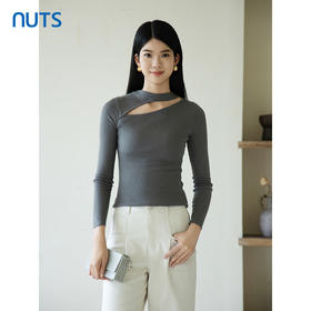 NUTS商场同款秋季时尚气质修身显瘦设计感毛织套头衫女4390501A1