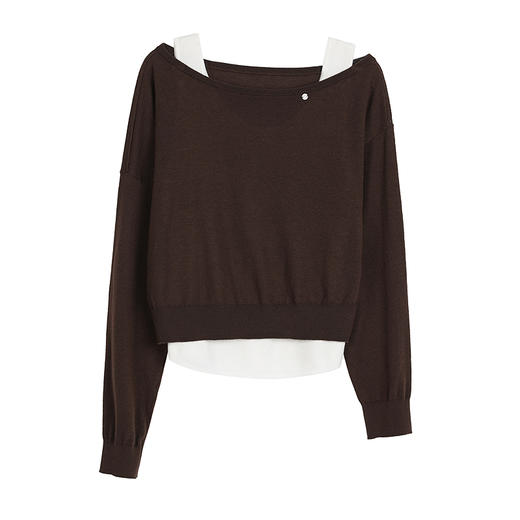 NEELLY纳俪商场同款秋季新款法式休闲一字领针织衫女休闲舒适上衣N25081A01054 商品图3