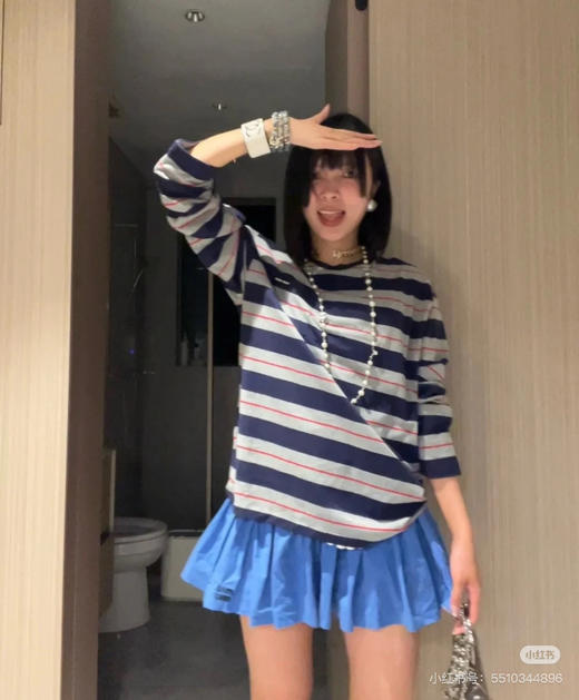 早秋Miu复古色织条纹长袖T恤0806 商品图4