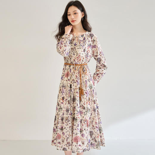 「高货sh」全新升级【铂金会员330/天猫449/差价119】(42211)洛诗琳气质浪漫印花裙2025秋季新款高腰显瘦碎花连衣裙女 商品图1