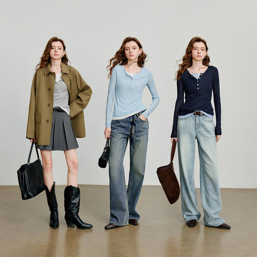 初语轻薄软糯长袖T恤女撞色假两件时髦叠穿打底衫上衣 商品图4