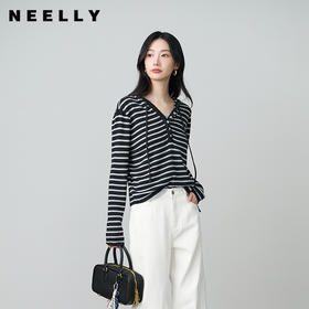 NEELLY纳俪商场同款秋新款经典简约条纹撞色针织衫女随性舒适上衣N25084A05509