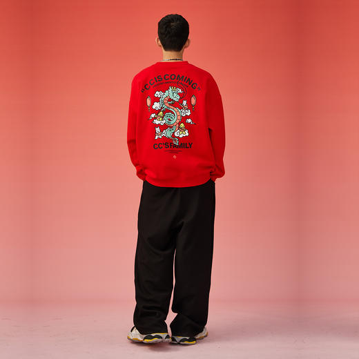 NPC潮牌CC限定背后舞龙印花圆领卫衣秋冬加厚爆款红色CC3BST09 商品图1