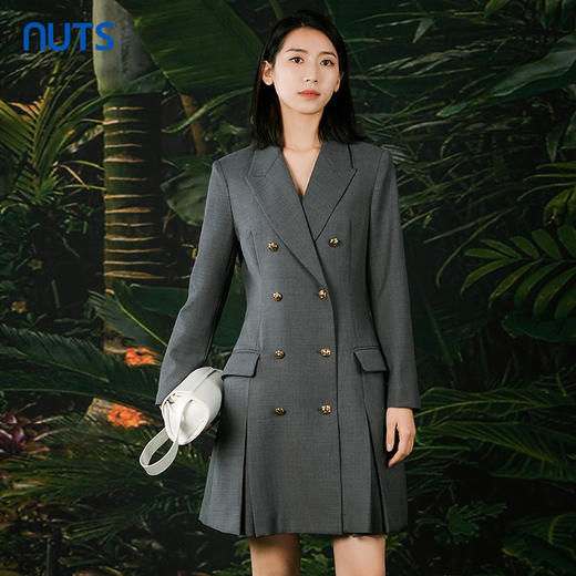 NUTS春秋季新款高级感气质高腰压褶短款西装连衣裙女412101020 商品图0