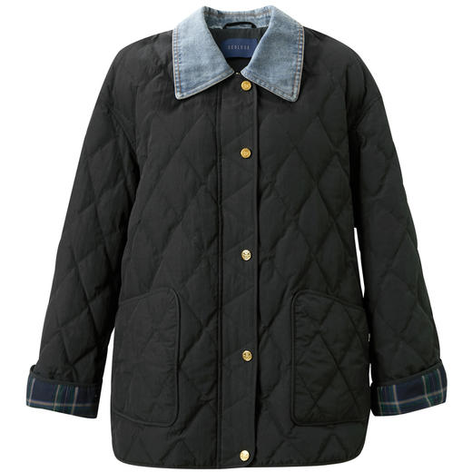 三彩2025冬季新款轻暖羽绒服拼接翻领90白鸭绒外套中长M 商品图4