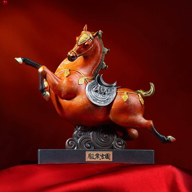 《骏业宏图》银马鞍 金当卢 铜马摆件  唐马 艺术品  錾刻雕塑  祝福马到成功  商务文化礼品  生肖马