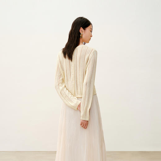 NEELLY纳俪商场同款秋季新款显白微暖镂空针织衫女宽松舒适上衣N25081A01053 商品图1