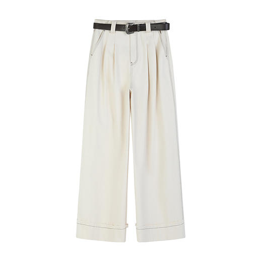 NEELLY纳俪商场同款秋季新款白色直筒阔腿裤女百搭显瘦休闲裤N25084H04611 商品图3