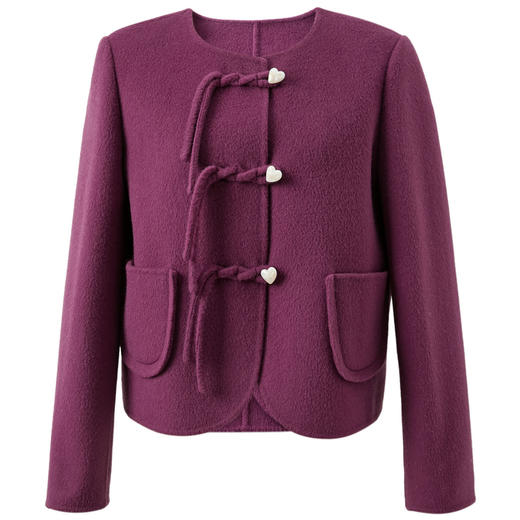 【100绵羊毛】三彩2025冬季新款双面呢大衣香风正肩短款盘扣M 商品图4