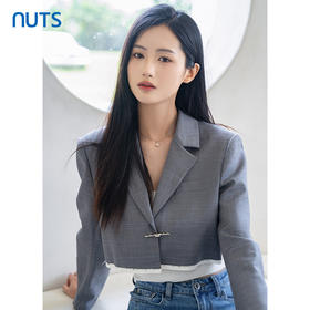 NUTS商场同款秋季灰色时尚通勤气质翻领短款西装外套女4330403A1