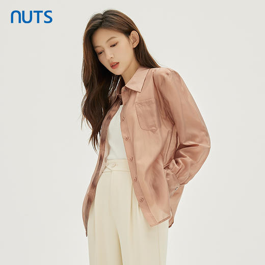 NUTS商场同款秋时尚气质通勤风轻薄设计感门襟长袖衬衫女331011051 商品图3