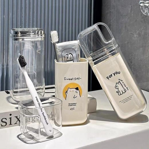 旅行出差洗漱杯便携式牙刷收纳盒三合一漱口杯刷牙牙具漱口杯套装 商品图6