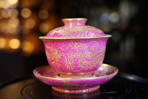 胭脂红扒花盖碗 商品图0