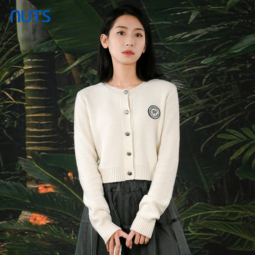 NUTS商场同款春秋季学院风气质直筒短款针织衫开衫外套女412052078 商品图0