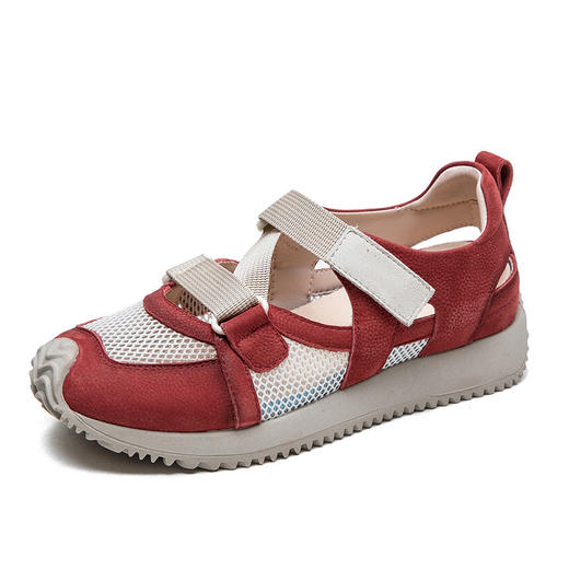 2F882025夏季新款拼色运动风休闲单鞋魔术贴透气网面真皮女鞋 商品图4