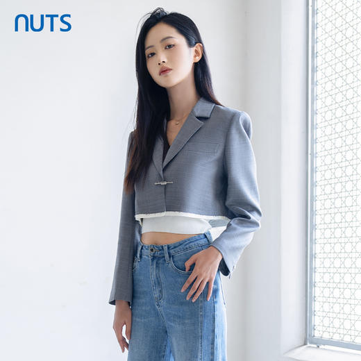 NUTS商场同款秋季灰色时尚通勤气质翻领短款西装外套女4330403A1 商品图3