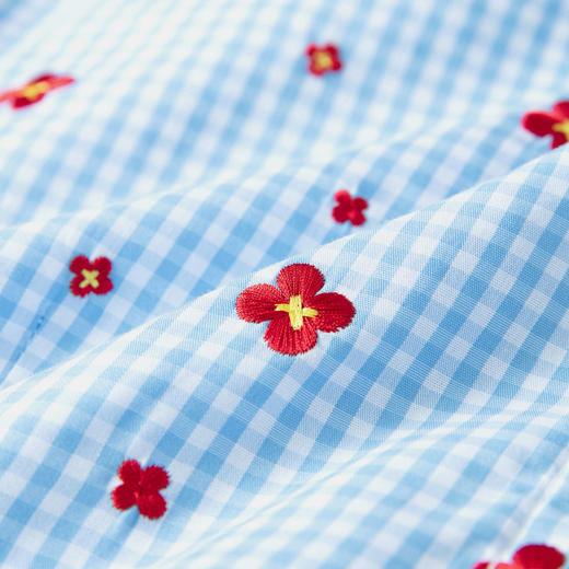 HERLIAN2025年秋季新品女士可拆卸蝴蝶结设计花朵刺绣格纹衬衫 商品图3