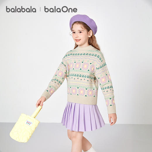 巴拉巴拉balaOne童装女童毛衫儿童2025冬季新款毛衣花朵提花甜美 商品图1