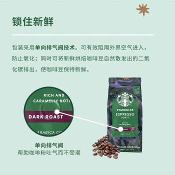 星巴克（Starbucks）深度烘焙咖啡豆浓缩黑咖啡进口咖啡200g可做20杯  /水饮冲调 /咖啡 /咖啡豆/粉 商品图2