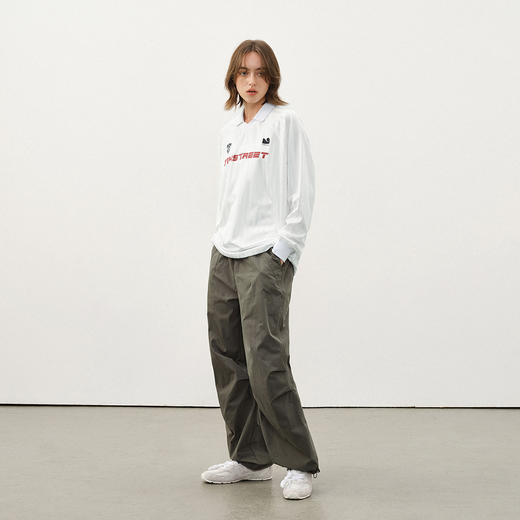 714street复古珠光条纹长袖上衣2025秋季情侣装休闲运动翻领T恤男 商品图2