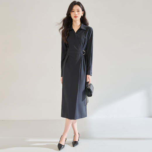 「高货sh」全新升级【铂金会员330/天猫449/差价119】(00606)洛诗琳优雅气质斜襟连衣裙2025秋季新款收腰显瘦裙子女 商品图2