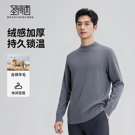 【含绵羊毛】圣得西羊毛混纺针织衫2025秋新款素雅百搭耐穿毛衣男 商品图1