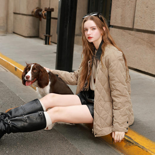 三彩2025冬季新款轻暖羽绒服拼接翻领90白鸭绒外套中长M 商品图1