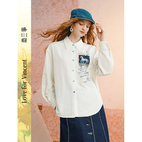 两三事梵高文艺 白驹斜阳 2025秋季新款复古印花刺绣长袖衬衫女