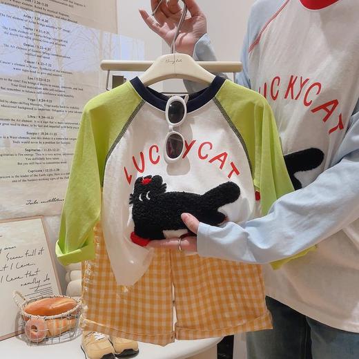 【幸运猫】巴比童装撞色插肩袖防晒衫女2025春拼接圆领宽松休闲百搭长袖T0★ 商品图3