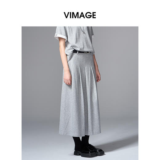 VIMAGE纬漫纪时髦灰色压褶设计时尚半身裙V2406104 商品图3