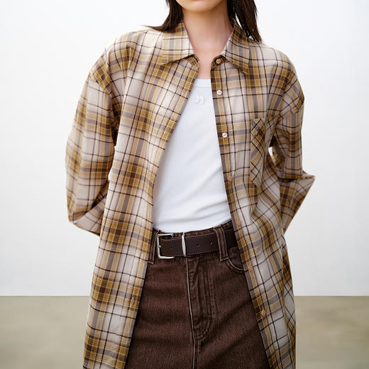 NEELLY纳俪商场同款秋季新款复古休闲格纹长袖衬衫女通勤宽松外套N25081B01061 商品图2