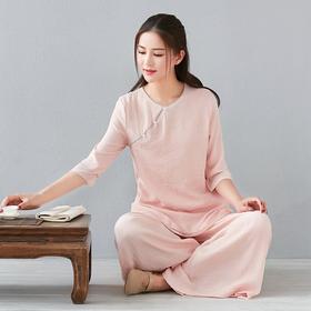 LZY9051夏新款中式复古棉麻休闲宽松禅修服气质打坐茶服太极服瑜伽服套装